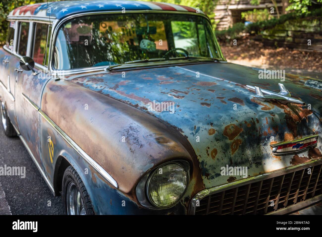 Vagone Chevy 210 Classic Townsman nelle montagne della Georgia del Nord. (STATI UNITI) Foto Stock