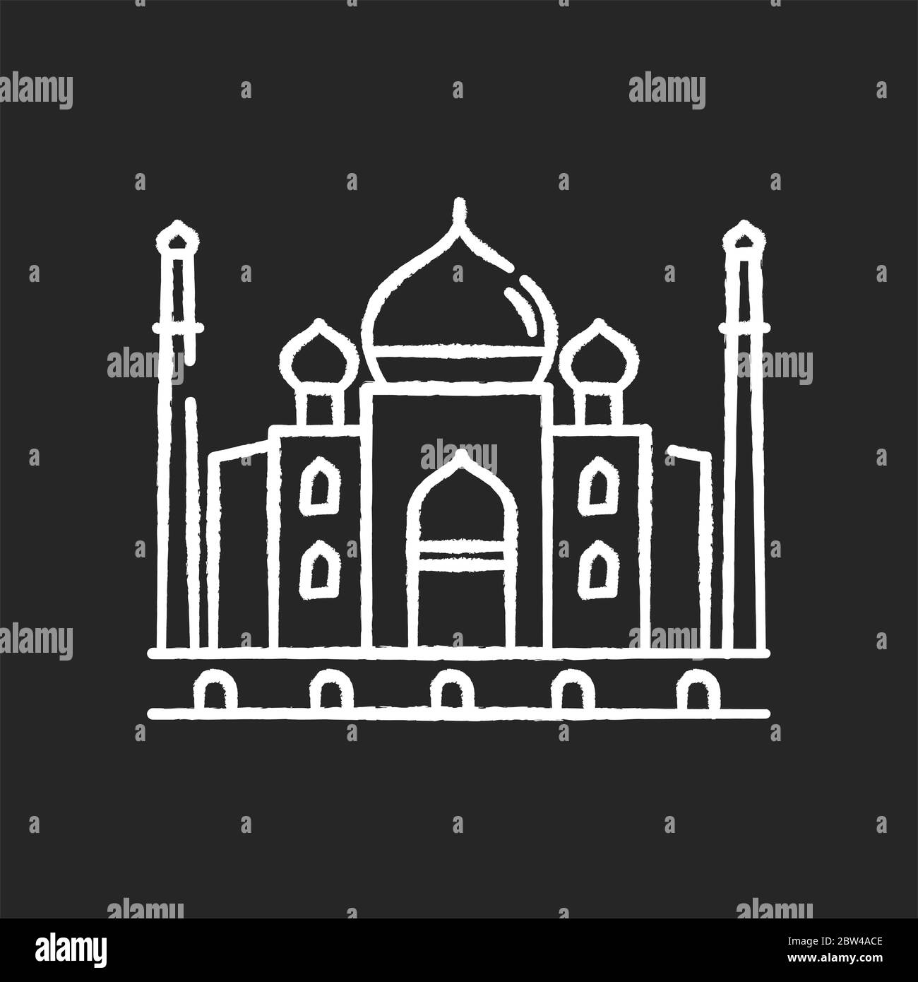 Taj Mahal gesso icona bianca su sfondo nero Illustrazione Vettoriale