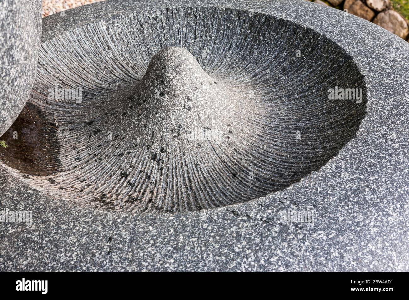 'Slip of the Lip' di Peter Randall-Page RA, Tremenheere Sculpture Gardens, Penzance, Cornovaglia, Regno Unito Foto Stock