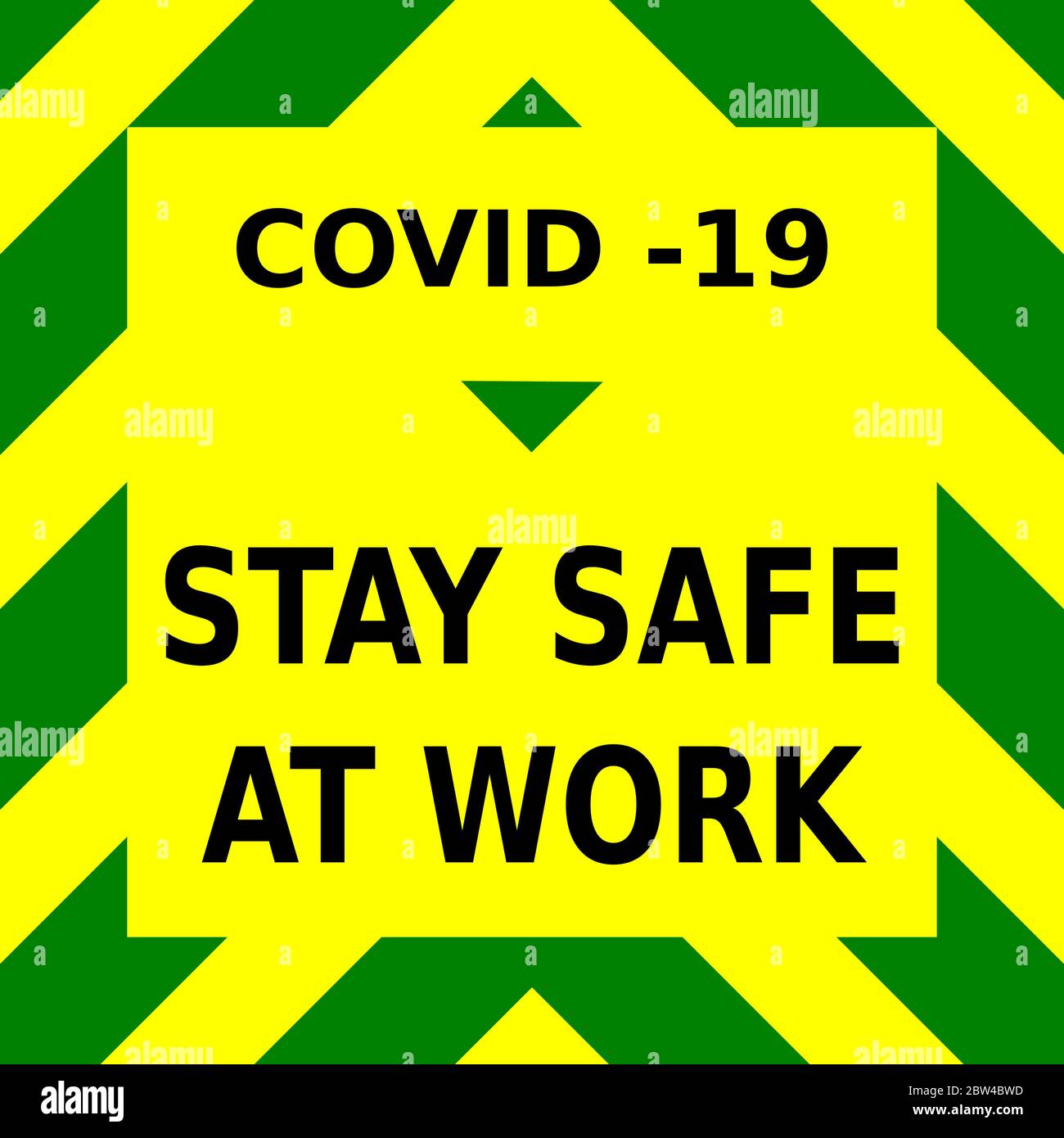 Grafica vettoriale verde e gialla, che ricorda alle persone di rimanere al sicuro sul lavoro durante l'epidemia di corona virus e come i blocchi sono rilassati e le persone g Illustrazione Vettoriale