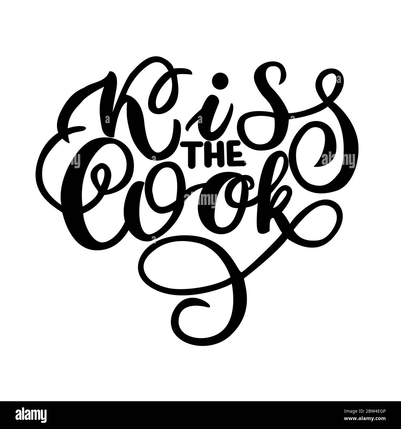 Scritta per la cucina, iscrizione - bacio il cuoco - su sfondo bianco. Grafica vettoriale per la progettazione di poster, schede, stampe per tessuti Illustrazione Vettoriale