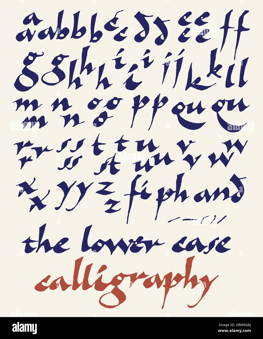 alfabeto calligrafico minuscolo, almeno due alternative per glifo Illustrazione Vettoriale