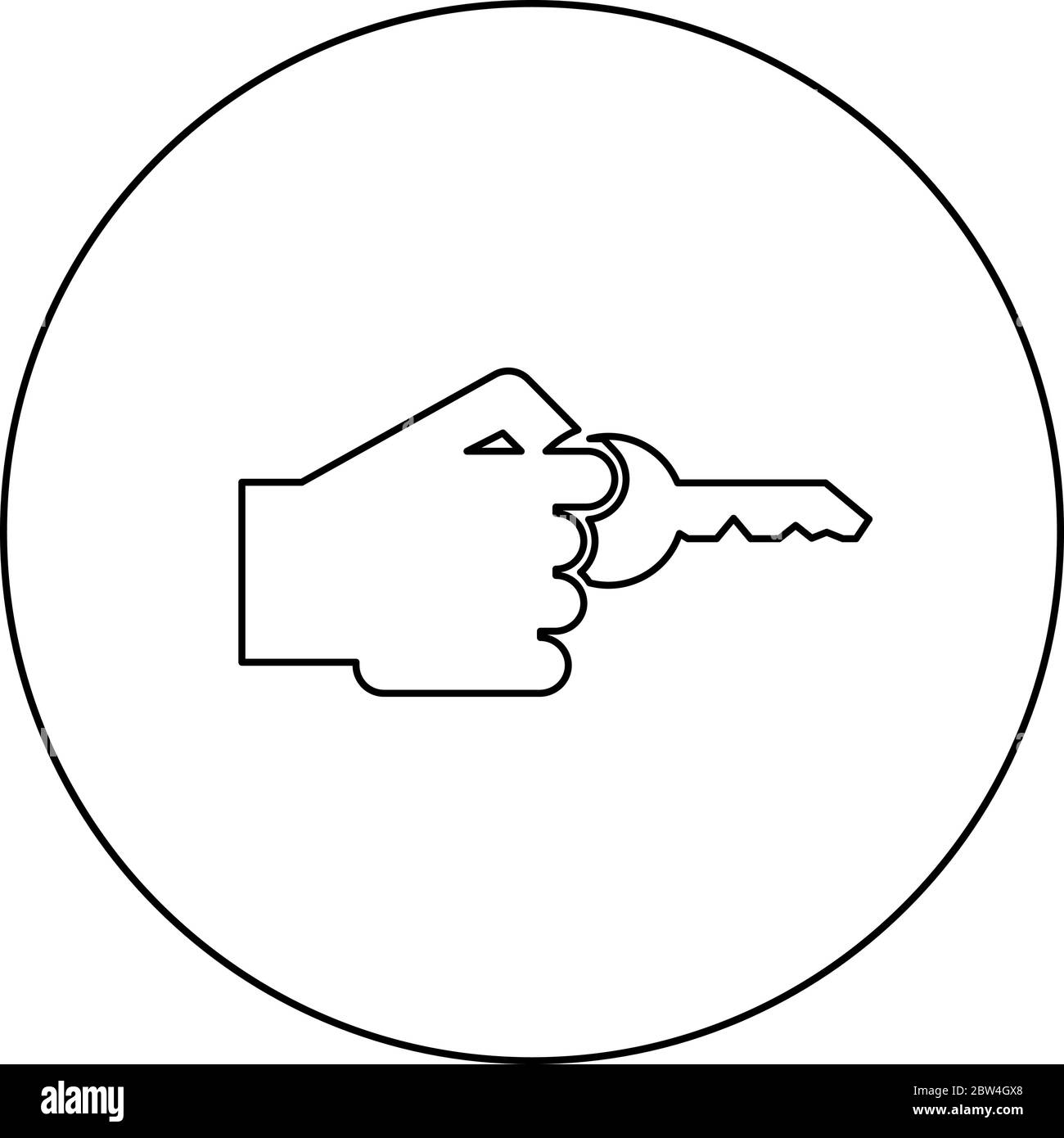 Hand Holds concetto chiave apertura idea successo Business accesso segno sbloccare soluzione Passkey Noleggio Accessibilità simbolo icona in cerchio rotondo contorno nero Illustrazione Vettoriale