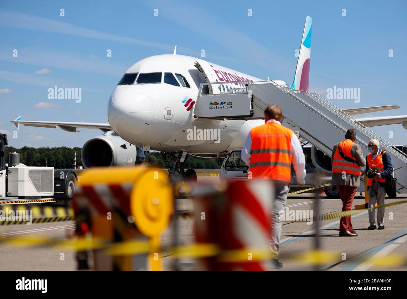 Eurowings aereo durante la presentazione del concetto di sicurezza all'aeroporto di Colonia Bonn durante la crisi della corona 'Safe in Corona Times'. Koln, 27 maggio 2020 | utilizzo in tutto il mondo Foto Stock
