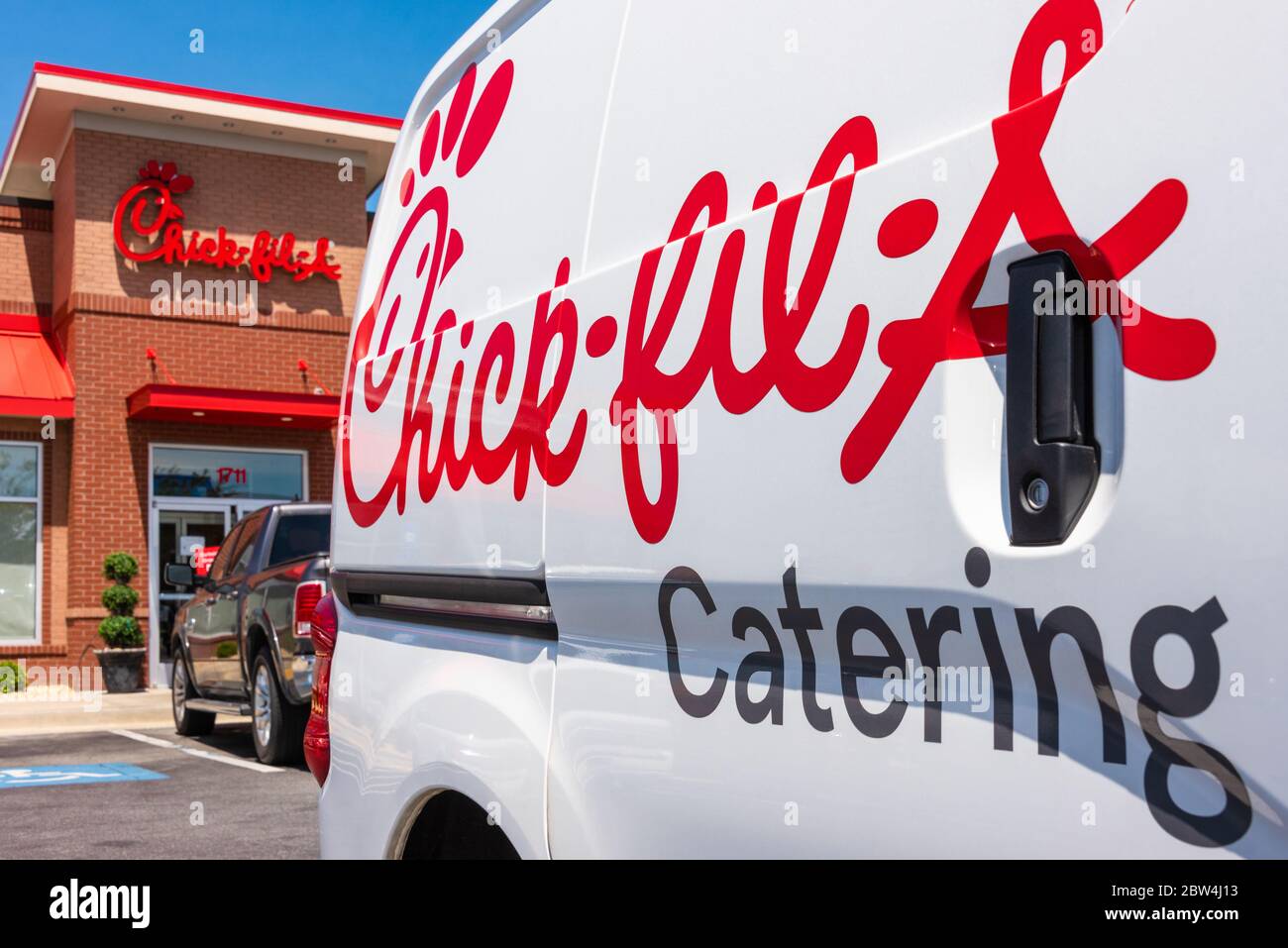 Chick-fil-un furgone catering presso un ristorante Chick-fil-A a Cordele, Georgia. (STATI UNITI) Foto Stock