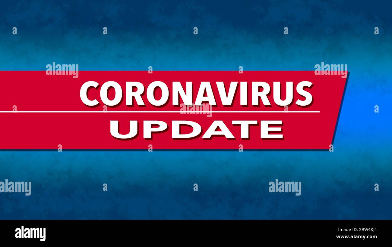 Coronavirus Aggiorna il testo in rosso, bianco e blu in un banner widescreen 16:9 Foto Stock