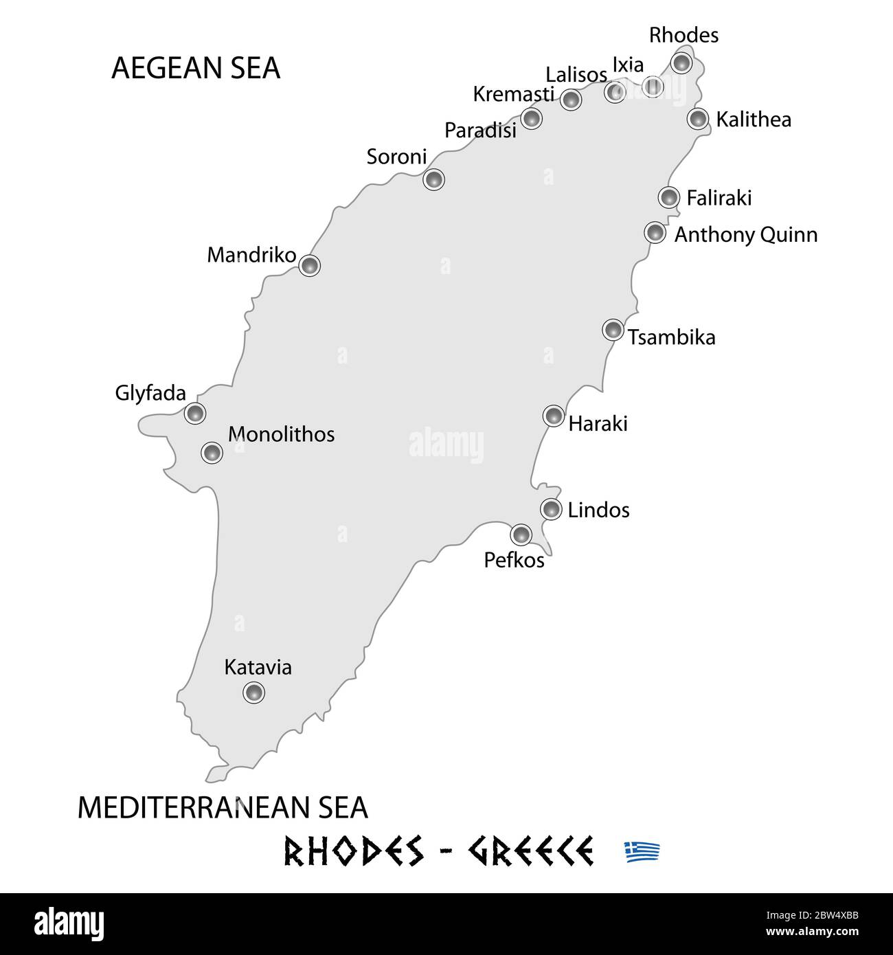 isola di rodi in grecia mappa bianca illustrazione d'arte Illustrazione Vettoriale