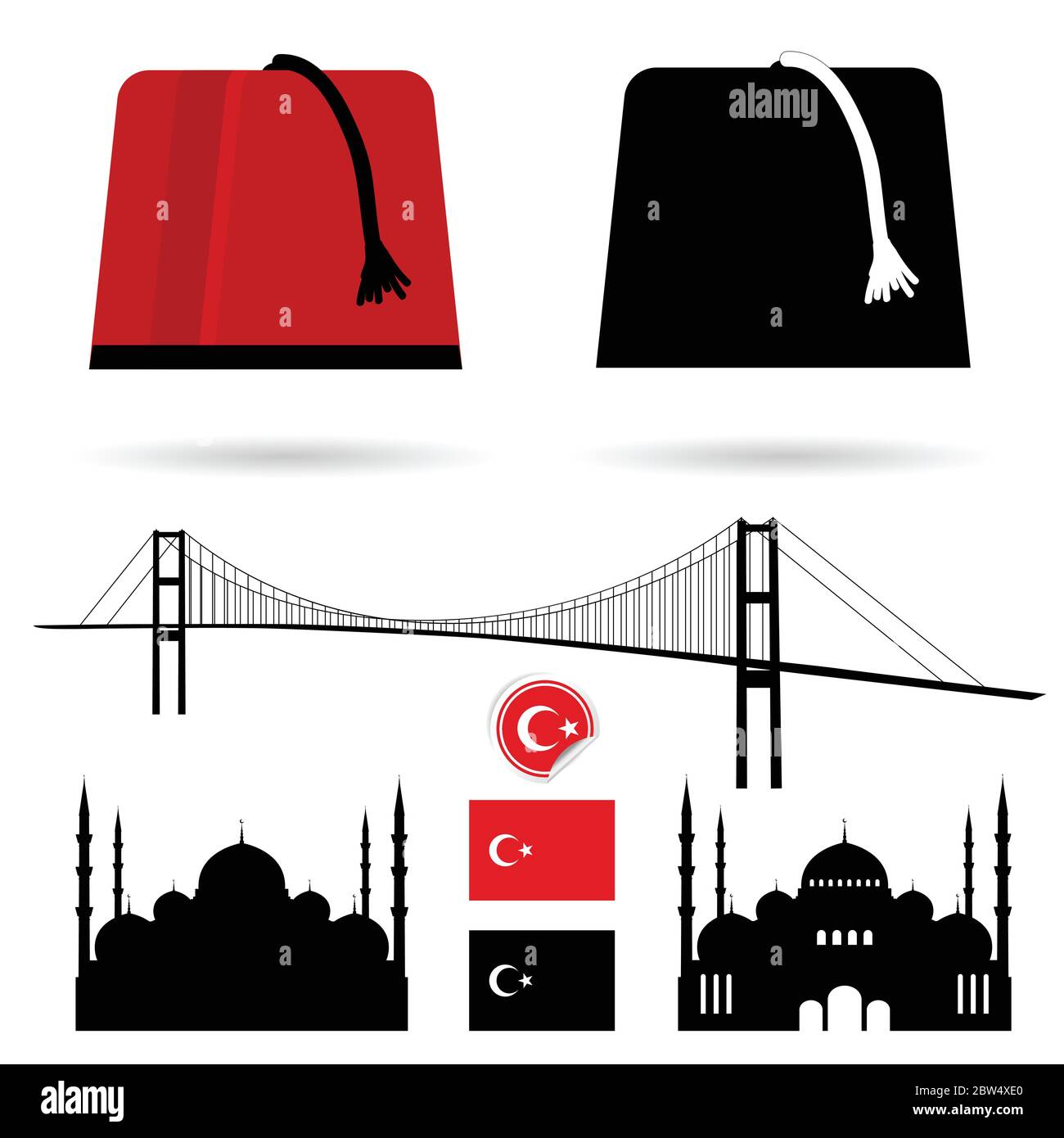 istambul turchia moschea silhouette set icona illustrazione in colorato Illustrazione Vettoriale