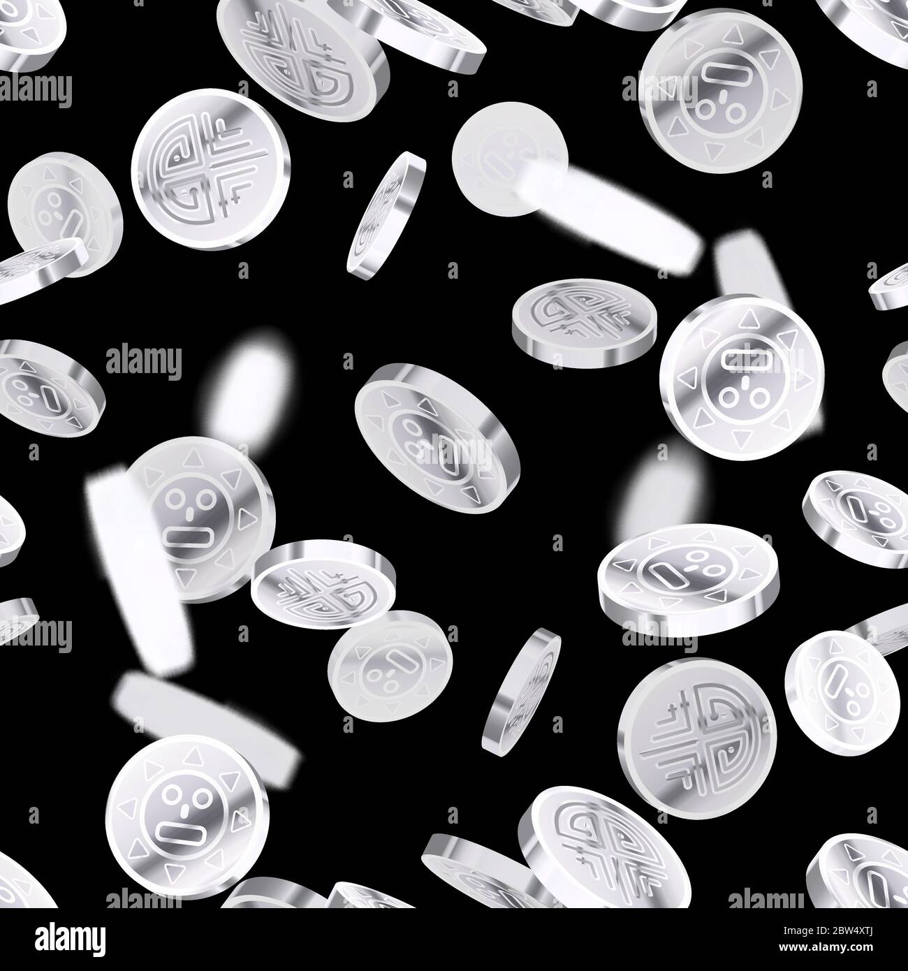 Un sacco di monete antiche in argento lucido brillante, argento pioggia senza cuciture motivo su scuro Illustrazione Vettoriale