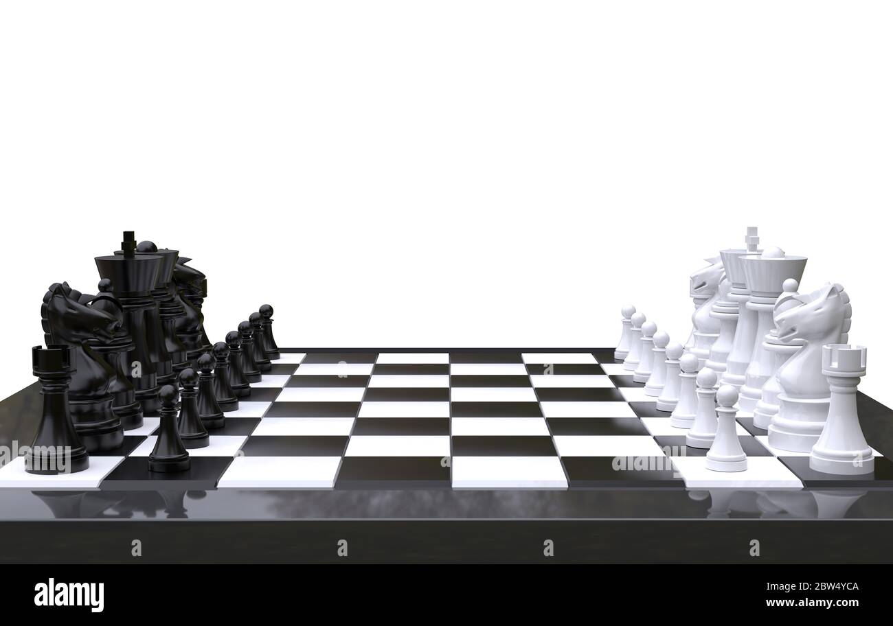 3d rendering Scacchi su una scacchiera, isolato sfondo bianco Foto Stock