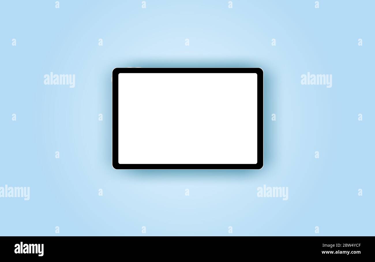 Computer tablet realistico con schermo bianco vuoto isolato su sfondo blu.taglio di carta e stile artigianale creativo.schermo reattivo da visualizzare Illustrazione Vettoriale