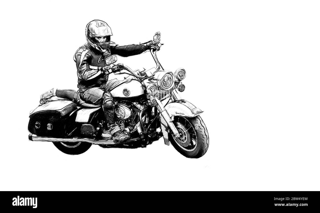 I motociclisti che guidano una motocicletta percorrono la strada asfaltata Foto Stock