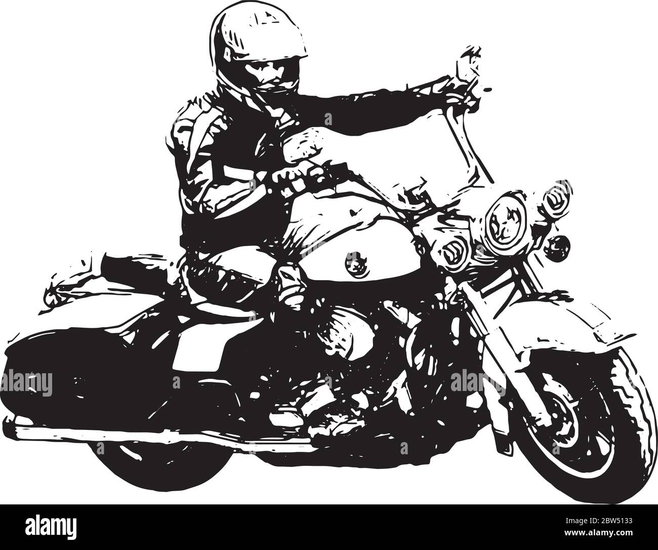 I motociclisti che guidano una motocicletta percorrono la strada asfaltata Illustrazione Vettoriale