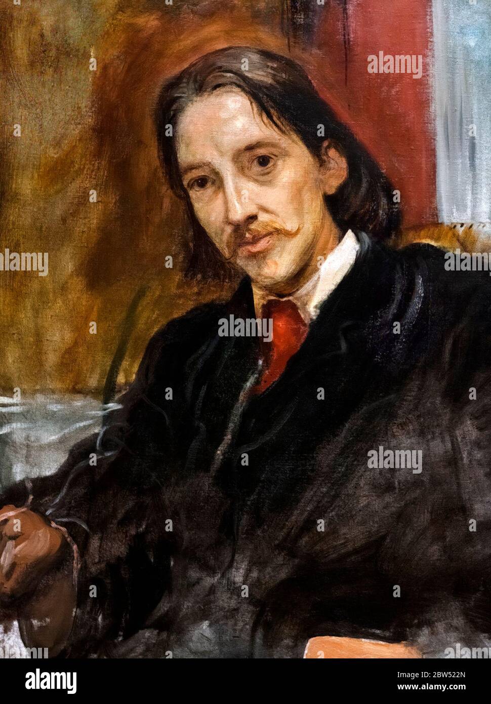 Robert Louis Stevenson. Ritratto del romanziere scozzese Robert Louis Stevenson (1850-1894), da Sir William Blake Richmond, olio su tela, 1887. Foto Stock