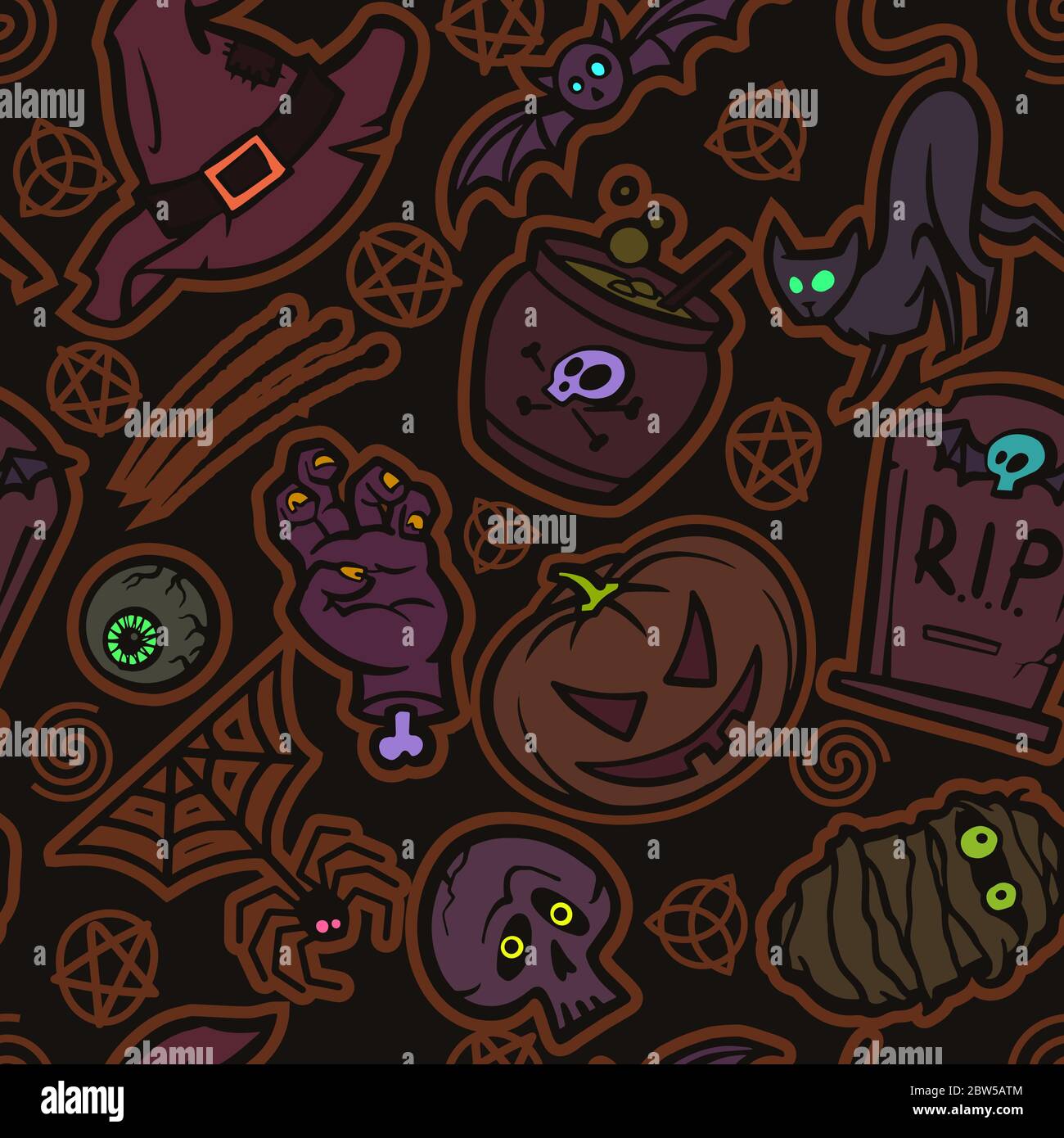 Modello mistico scuro. Halloween di festa. Illustrazione Vettoriale