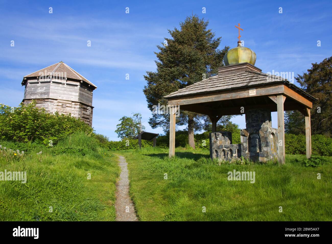 Casa di blocco russa, Sitka, isola di Baranof, Alaska sudorientale, Stati Uniti Foto Stock