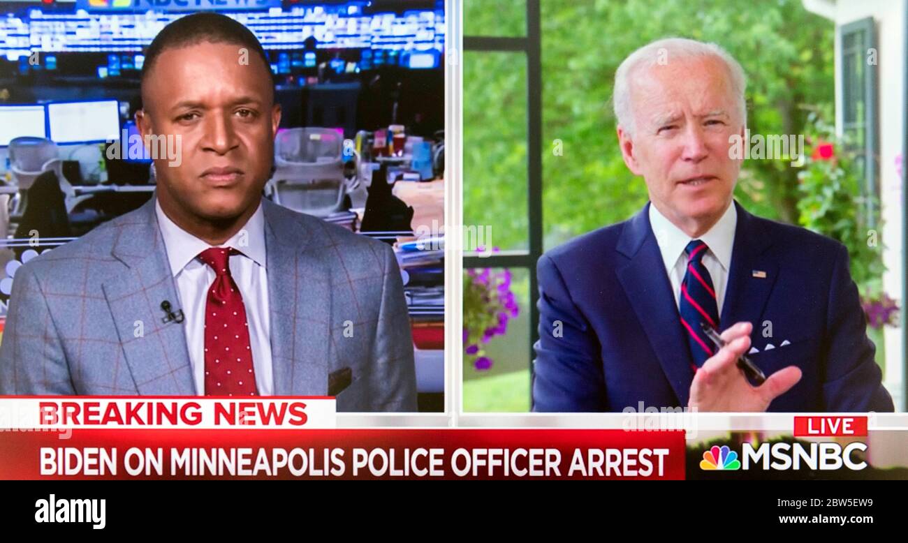 Wilmington, Delaware, Stati Uniti. 29 maggio 2020. Una schermata di cattura del Vice Presidente JOE BIDEN intervistato da NBC News ancora CRAIG MELVIN su MSNBC. Credit: Brian Cahn/ZUMA Wire/Alamy Live News Foto Stock