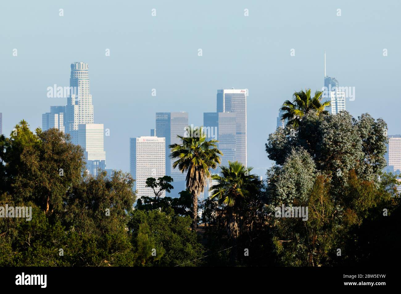 Vista aerea dei grattacieli nel centro di Los Angeles Foto Stock