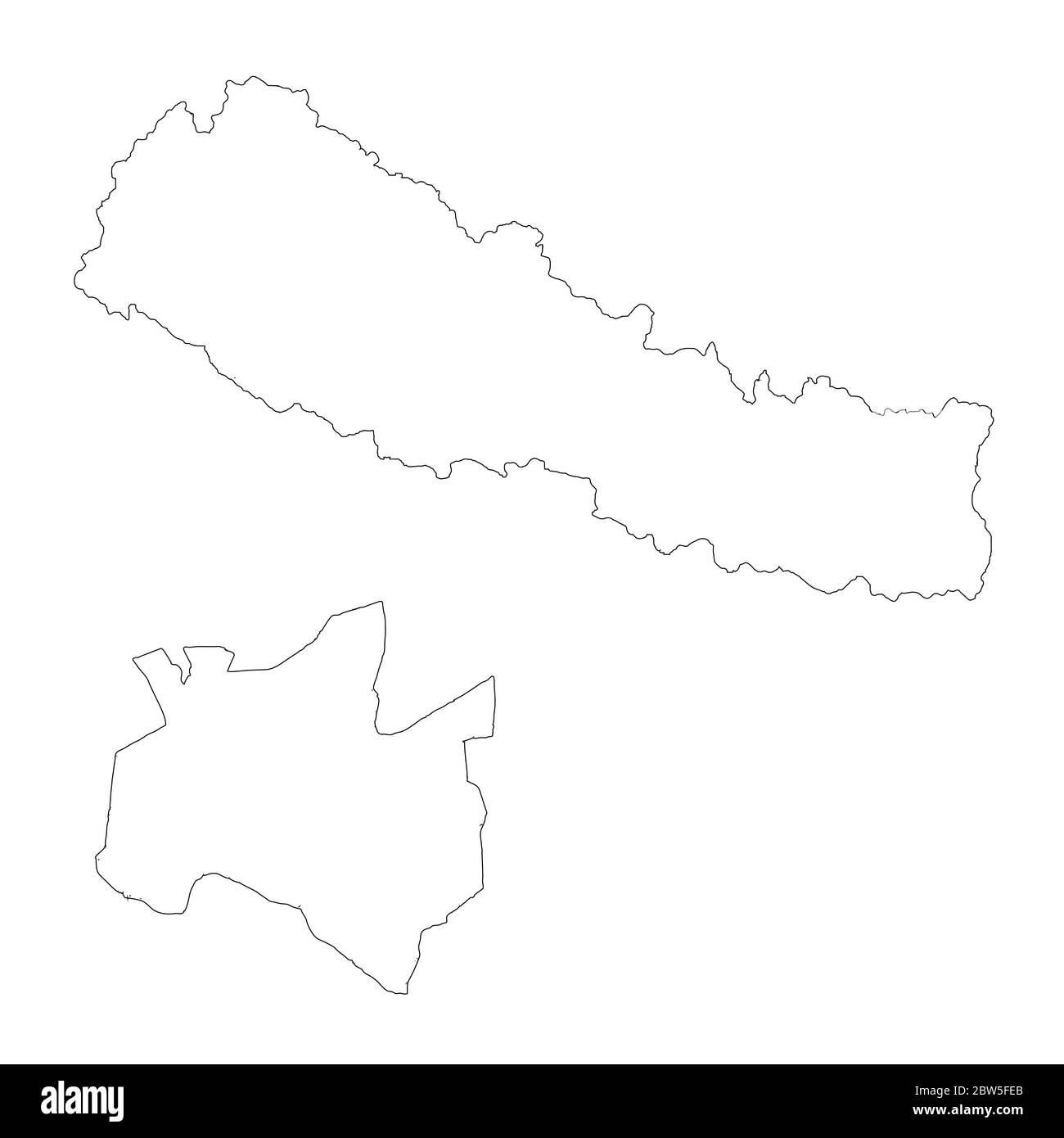 Mappa vettoriale Nepal e Kathmandu. Paese e capitale. Illustrazione vettoriale isolata. Contorno. Illustrazione EPS 10. Illustrazione Vettoriale