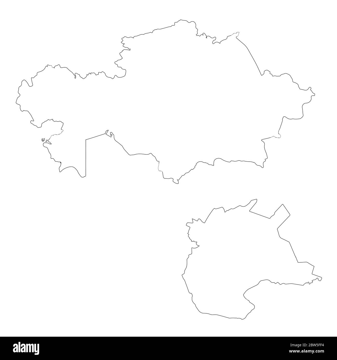 Mappa vettoriale Kazakistan e Nur Sultan. Paese e capitale. Illustrazione vettoriale isolata. Contorno. Illustrazione EPS 10. Illustrazione Vettoriale