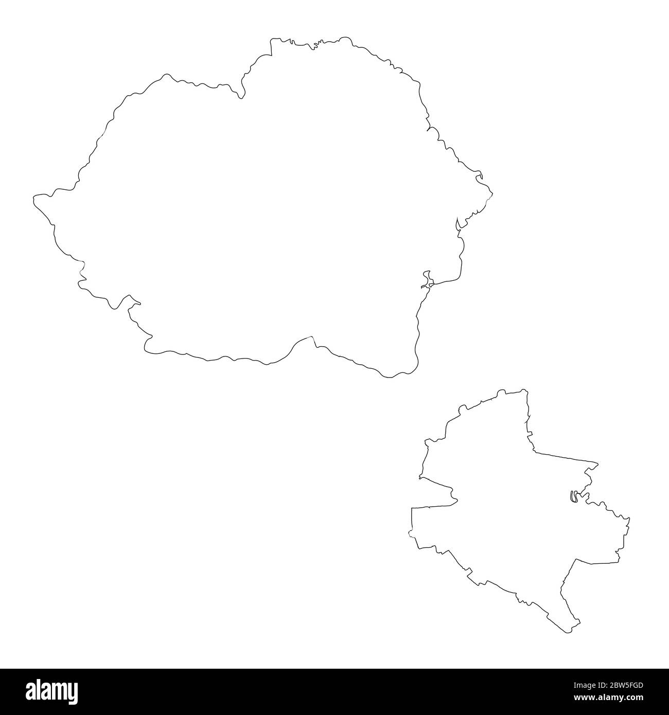 Mappa vettoriale Romania e Bucarest. Paese e capitale. Illustrazione vettoriale isolata. Contorno. Illustrazione EPS 10. Illustrazione Vettoriale