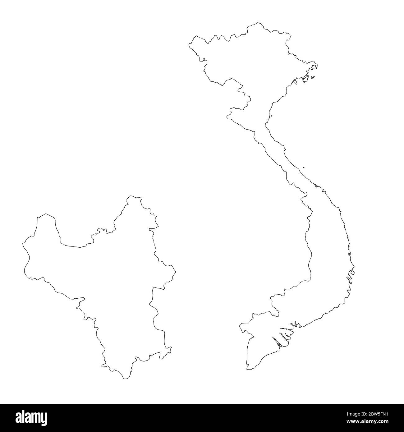 Mappa vettoriale Vietnam e Hanoi. Paese e capitale. Illustrazione vettoriale isolata. Contorno. Illustrazione EPS 10. Illustrazione Vettoriale