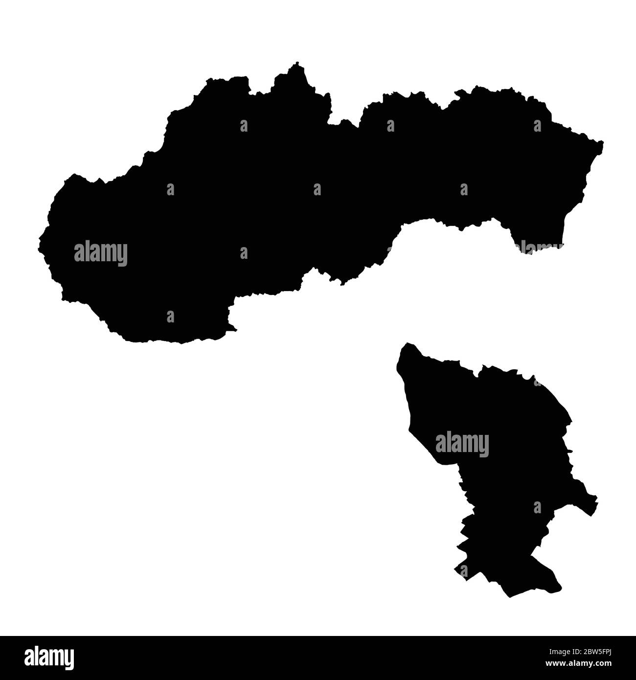 Mappa vettoriale Slovacchia e Bratislava. Paese e capitale. Illustrazione vettoriale isolata. Nero su sfondo bianco. Illustrazione EPS 10. Illustrazione Vettoriale