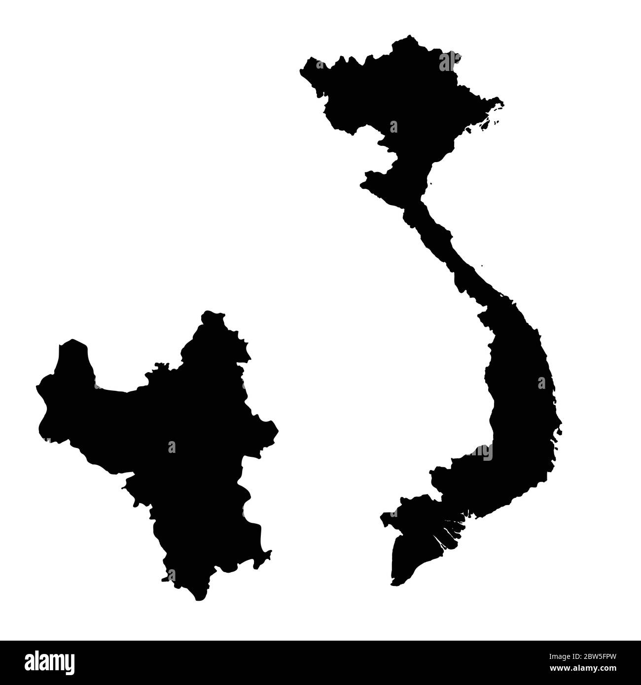 Mappa vettoriale Vietnam e Hanoi. Paese e capitale. Illustrazione vettoriale isolata. Nero su sfondo bianco. Illustrazione EPS 10. Illustrazione Vettoriale