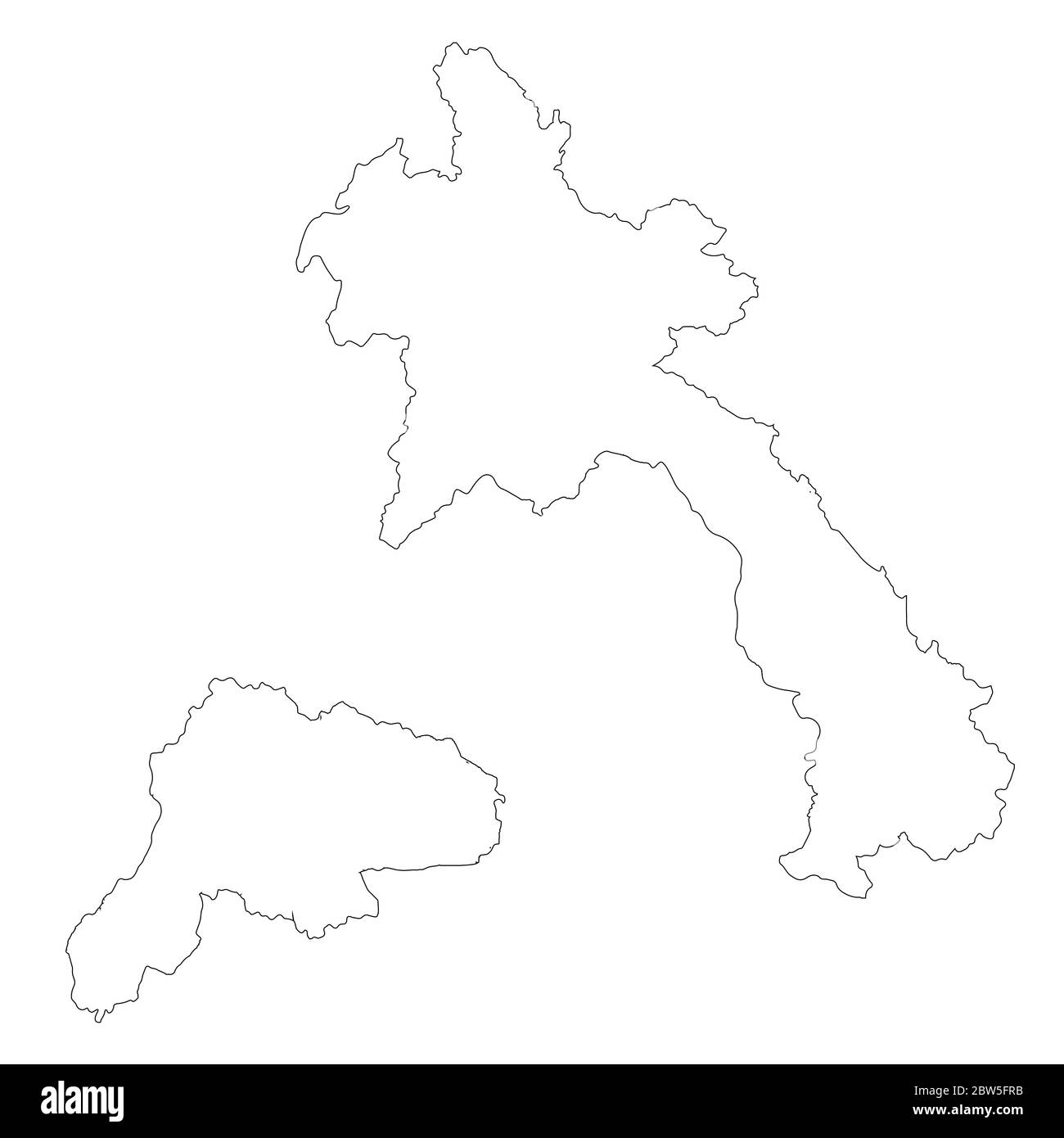 Mappa vettoriale Laos ed EVientiane. Paese e capitale. Illustrazione vettoriale isolata. Contorno. Illustrazione EPS 10. Illustrazione Vettoriale