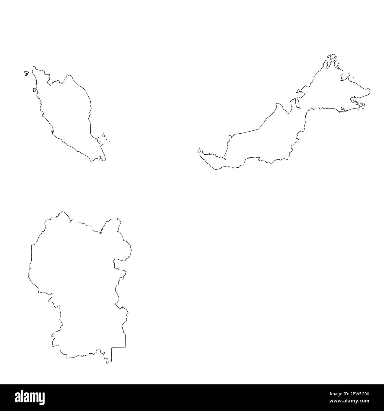 Mappa vettoriale Malesia e Kuala Lumpur. Paese e capitale. Illustrazione vettoriale isolata. Contorno. Illustrazione EPS 10. Illustrazione Vettoriale