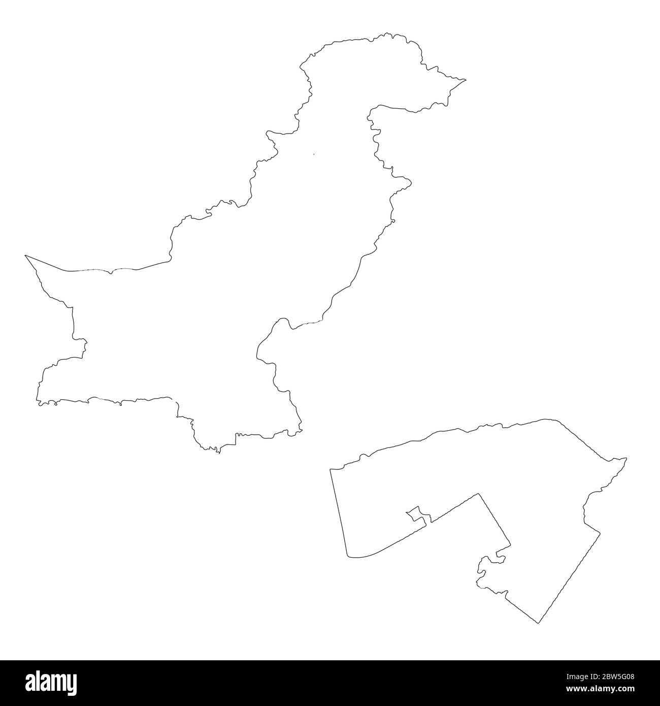 Mappa vettoriale Pakistan e Islamabad. Paese e capitale. Illustrazione vettoriale isolata. Contorno. Illustrazione EPS 10. Illustrazione Vettoriale