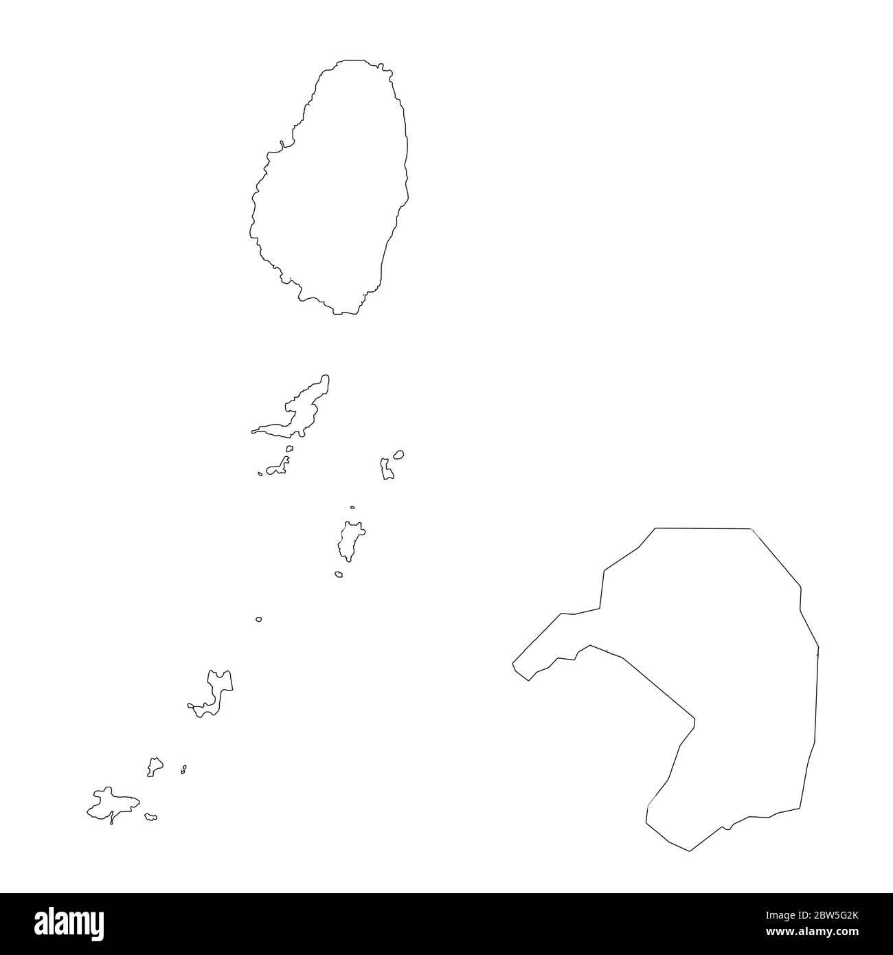 Mappa vettoriale Saint Vincent e Grenadine e Kingstown. Paese e capitale. Illustrazione vettoriale isolata. Contorno. Illustrazione EPS 10. Illustrazione Vettoriale