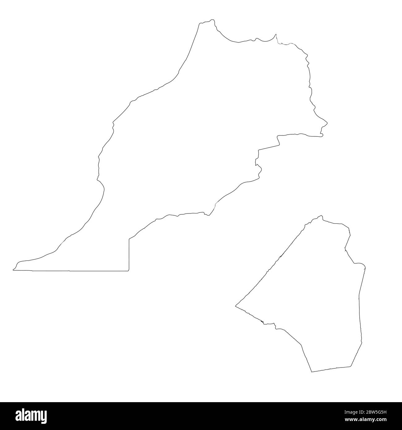 Mappa vettoriale Marocco e Rabat. Paese e capitale. Illustrazione vettoriale isolata. Contorno. Illustrazione EPS 10. Illustrazione Vettoriale