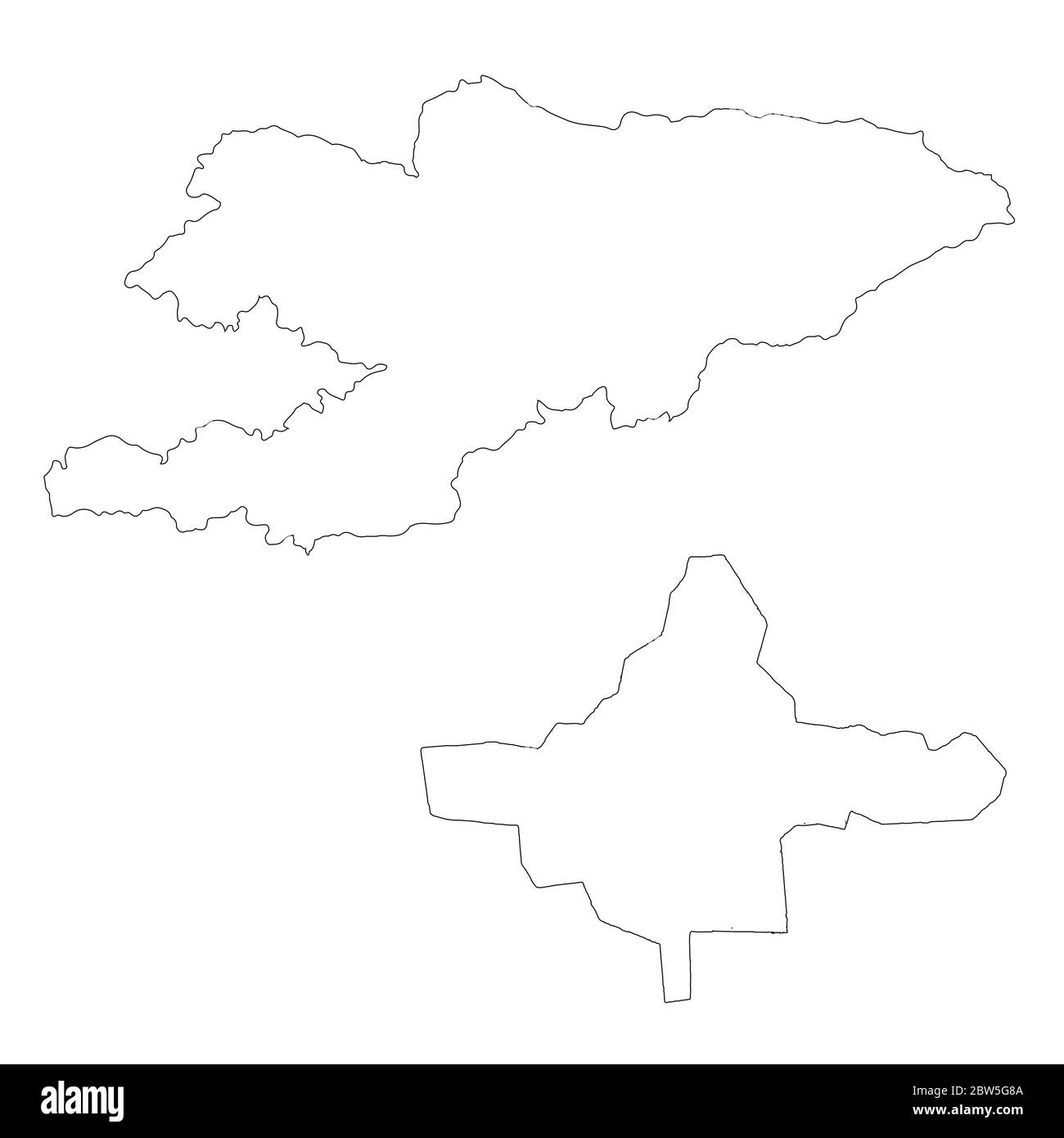 Mappa vettoriale Kirghizistan e Bishkek. Paese e capitale. Illustrazione vettoriale isolata. Contorno. Illustrazione EPS 10. Illustrazione Vettoriale
