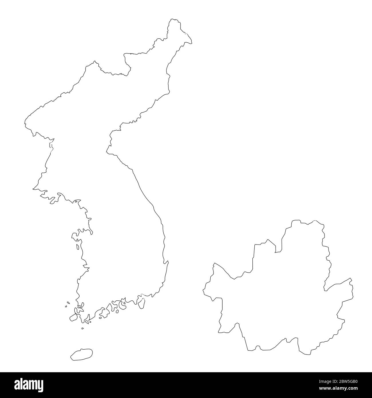 Mappa vettoriale Repubblica di Corea e Seul. Paese e capitale. Illustrazione vettoriale isolata. Contorno. Illustrazione EPS 10. Illustrazione Vettoriale