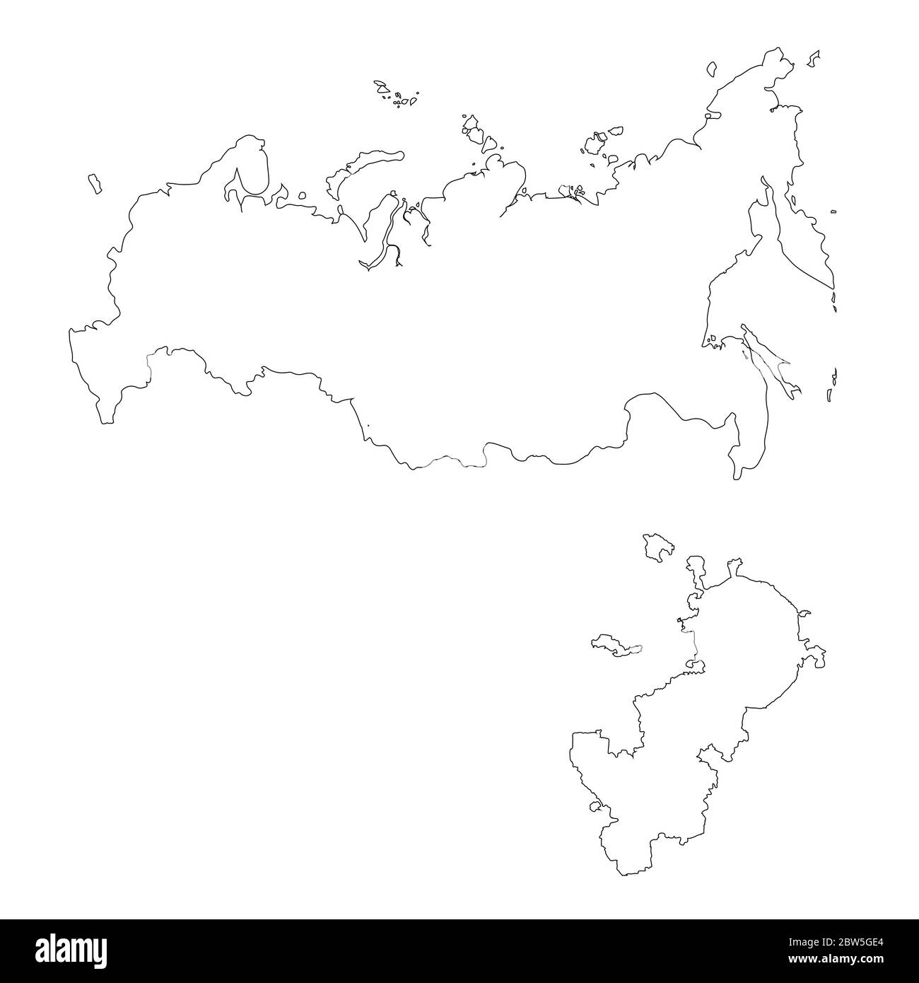 Mappa vettoriale Russia e Mosca. Paese e capitale. Illustrazione vettoriale isolata. Contorno. Illustrazione EPS 10. Illustrazione Vettoriale