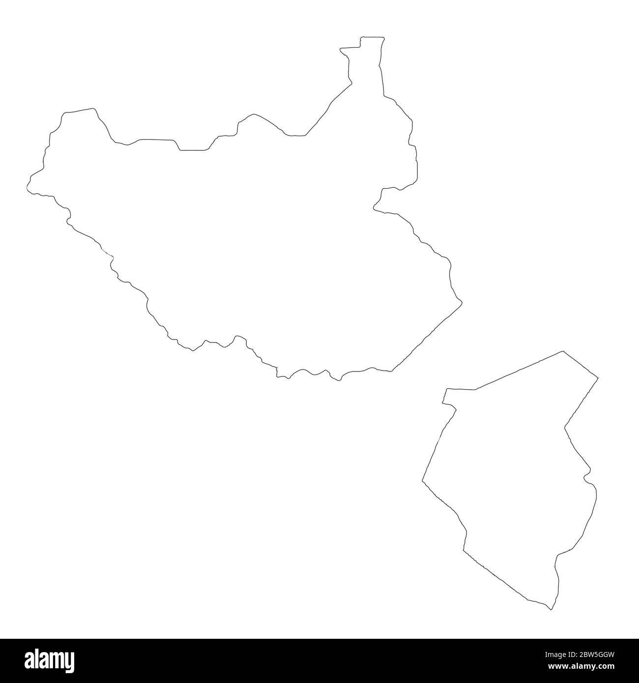 Mappa vettoriale Sud Sudan e Juba. Paese e capitale. Illustrazione vettoriale isolata. Contorno. Illustrazione EPS 10. Illustrazione Vettoriale