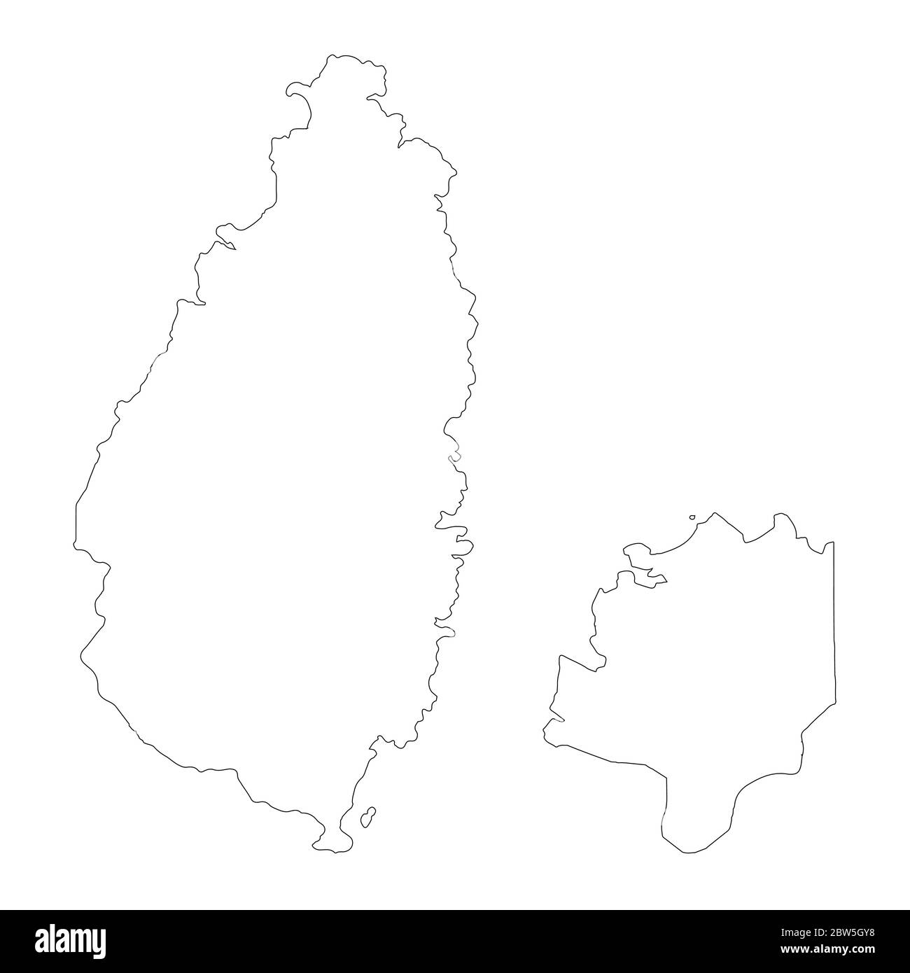 Mappa vettoriale Santa Lucia e Castries. Illustrazione vettoriale isolata. Contorno. Illustrazione EPS 10. Illustrazione Vettoriale