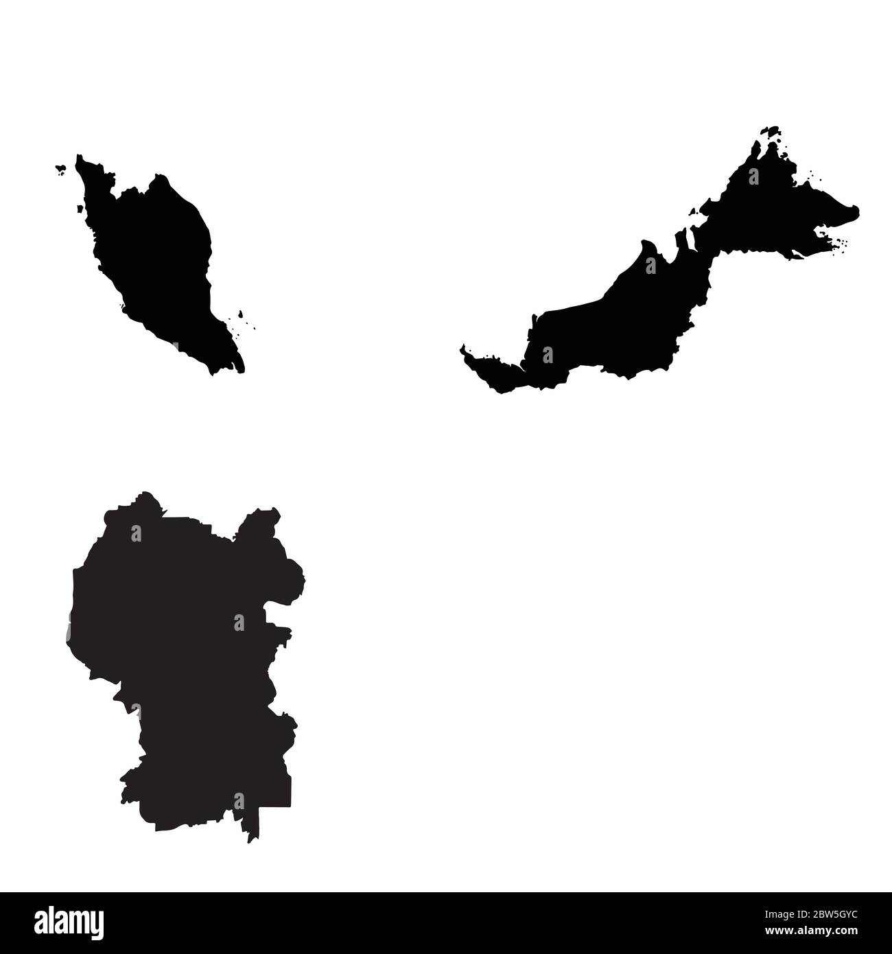 Mappa vettoriale Malesia e Kuala Lumpur. Paese e capitale. Illustrazione vettoriale isolata. Nero su sfondo bianco. Illustrazione EPS 10. Illustrazione Vettoriale
