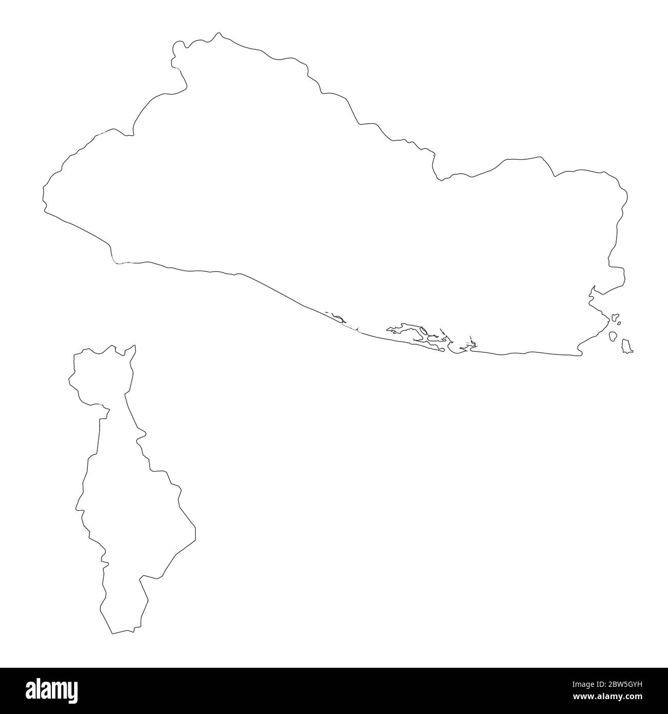 Mappa vettoriale Salvador e San Salvador. Paese e capitale. Illustrazione vettoriale isolata. Contorno. Illustrazione EPS 10. Illustrazione Vettoriale