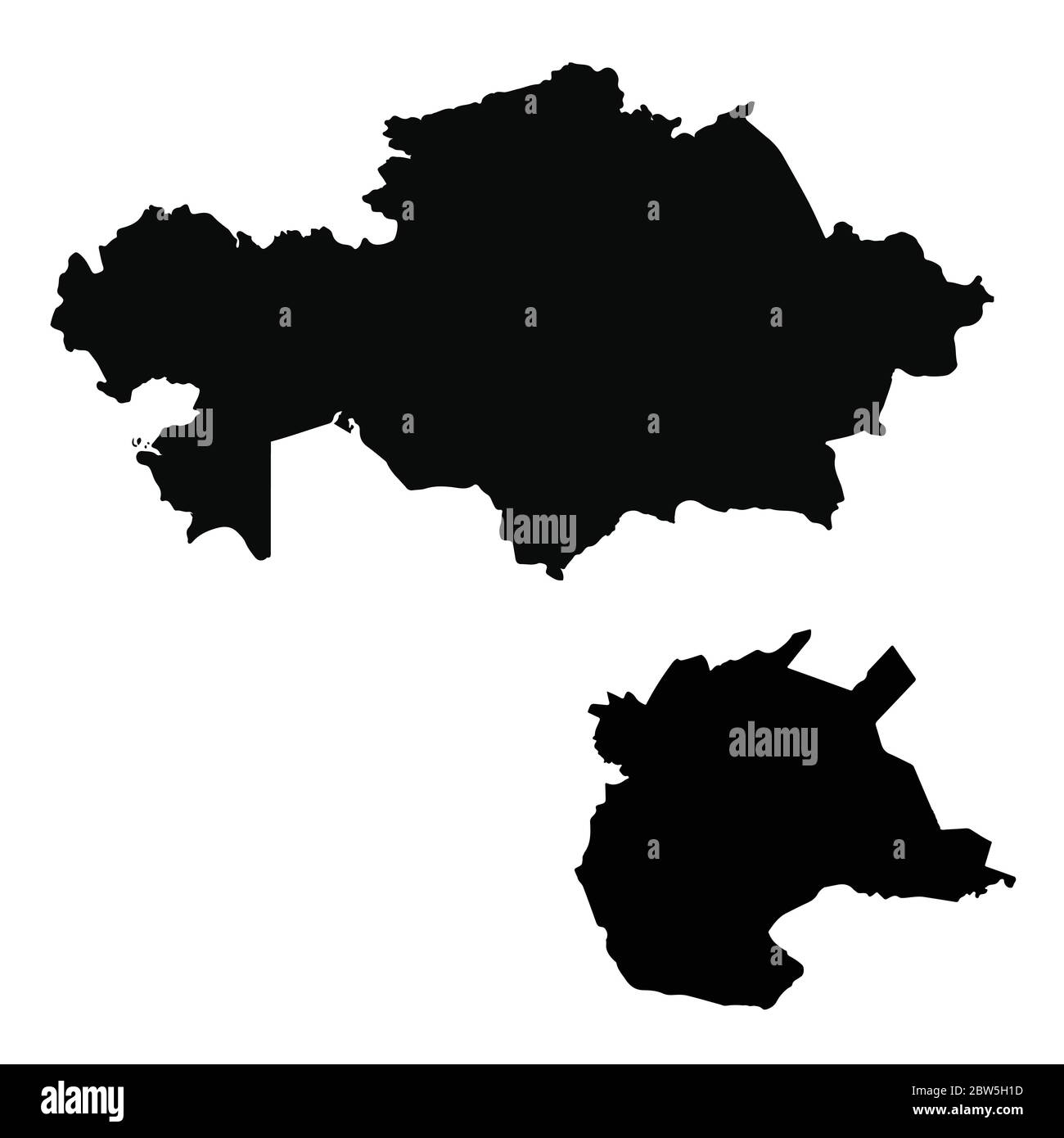 Mappa vettoriale Kazakistan e Nur Sultan. Paese e capitale. Illustrazione vettoriale isolata. Nero su sfondo bianco. Illustrazione EPS 10. Illustrazione Vettoriale