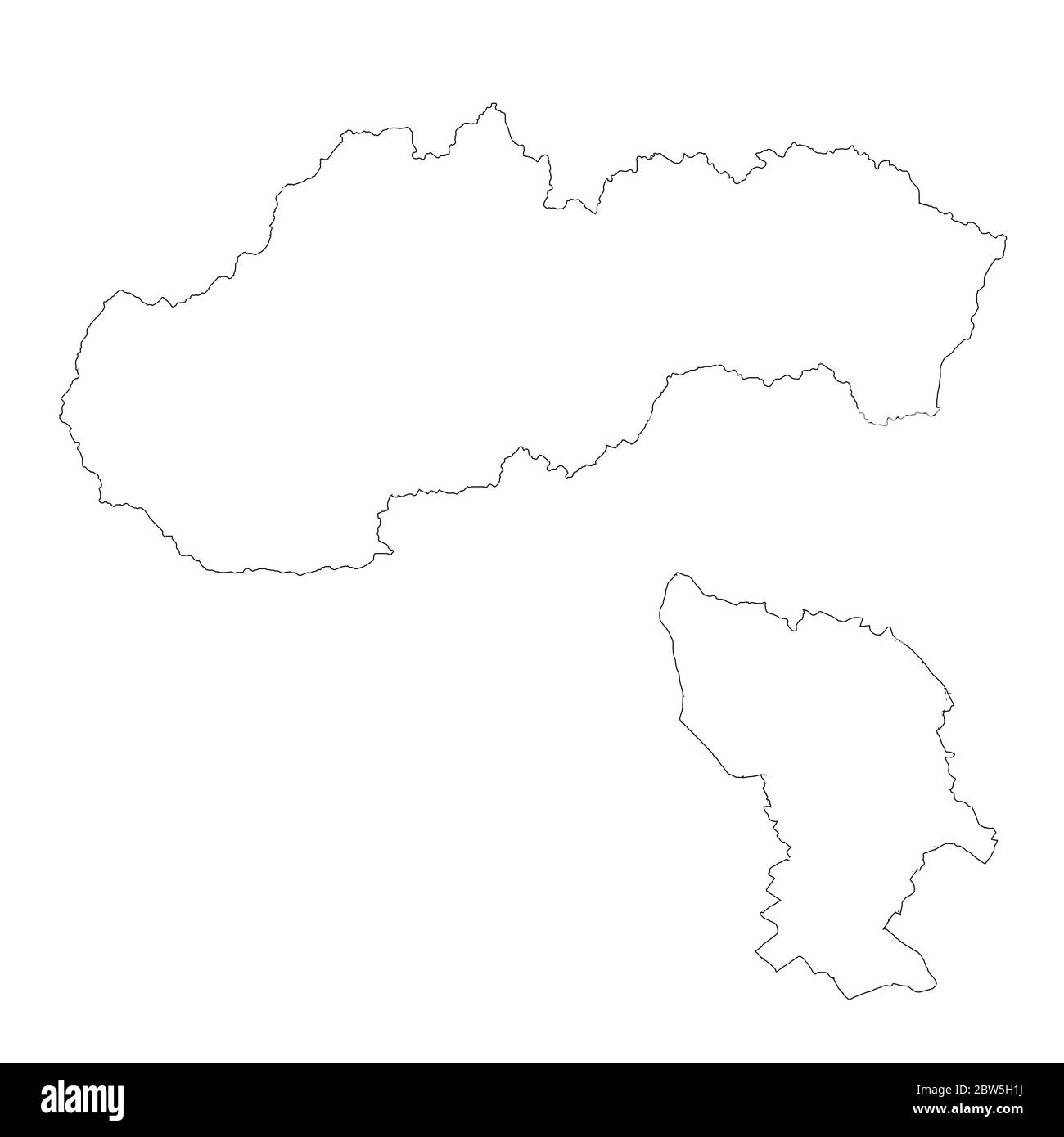 Mappa vettoriale Slovacchia e Bratislava. Paese e capitale. Illustrazione vettoriale isolata. Contorno. Illustrazione EPS 10. Illustrazione Vettoriale