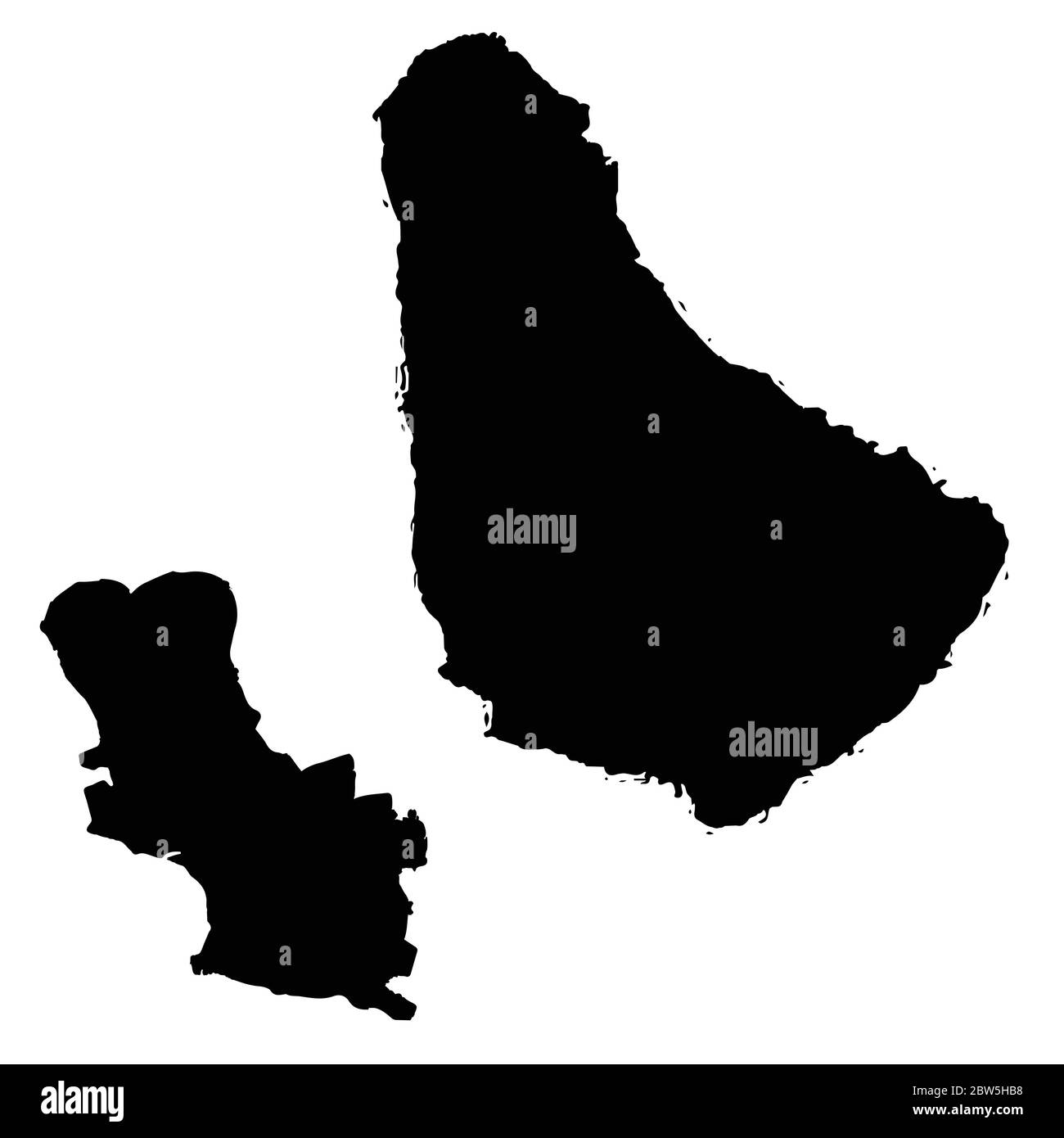 Mappa vettoriale Barbados e Bridgetown. Paese e capitale. Illustrazione vettoriale isolata. Nero su sfondo bianco. Illustrazione EPS 10. Illustrazione Vettoriale
