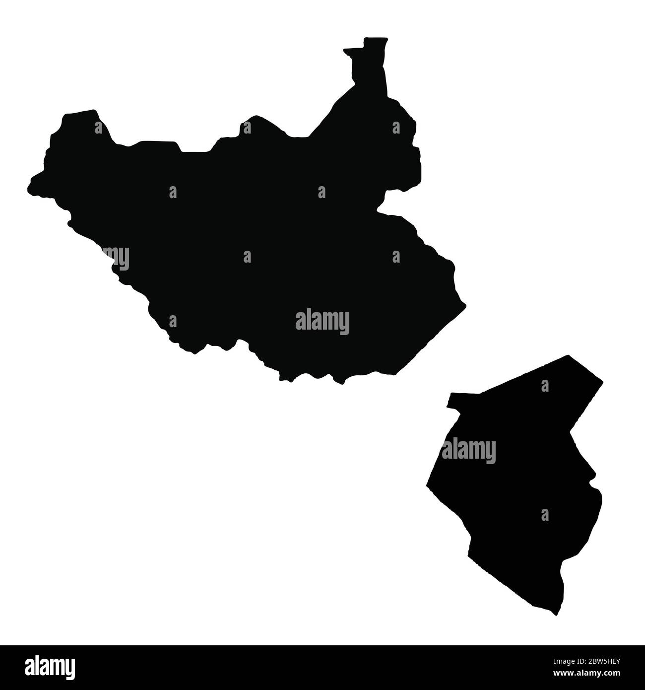 Mappa vettoriale Sud Sudan e Juba. Paese e capitale. Illustrazione vettoriale isolata. Nero su sfondo bianco. Illustrazione EPS 10. Illustrazione Vettoriale