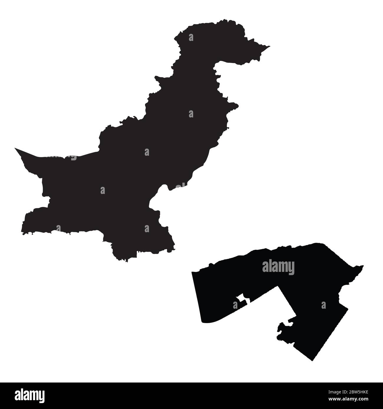 Mappa vettoriale Pakistan e Islamabad. Paese e capitale. Illustrazione vettoriale isolata. Nero su sfondo bianco. Illustrazione EPS 10. Illustrazione Vettoriale