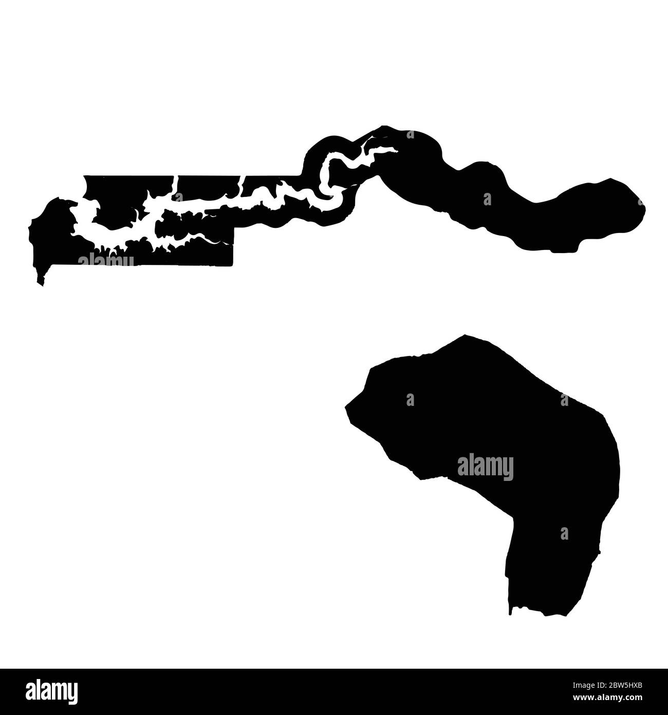 Mappa vettoriale Gambia e Banjul. Paese e capitale. Illustrazione vettoriale isolata. Nero su sfondo bianco. Illustrazione EPS 10. Illustrazione Vettoriale