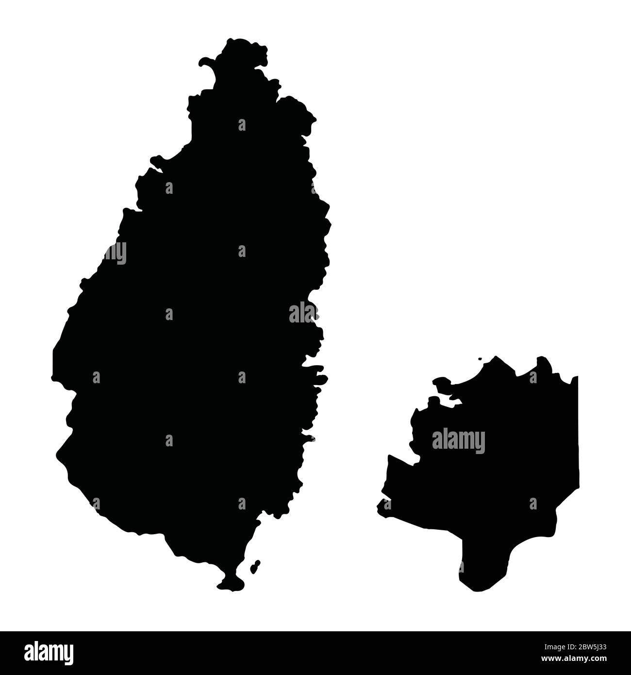 Mappa vettoriale Santa Lucia e Castries. Illustrazione vettoriale isolata. Nero su sfondo bianco. Illustrazione EPS 10. Illustrazione Vettoriale