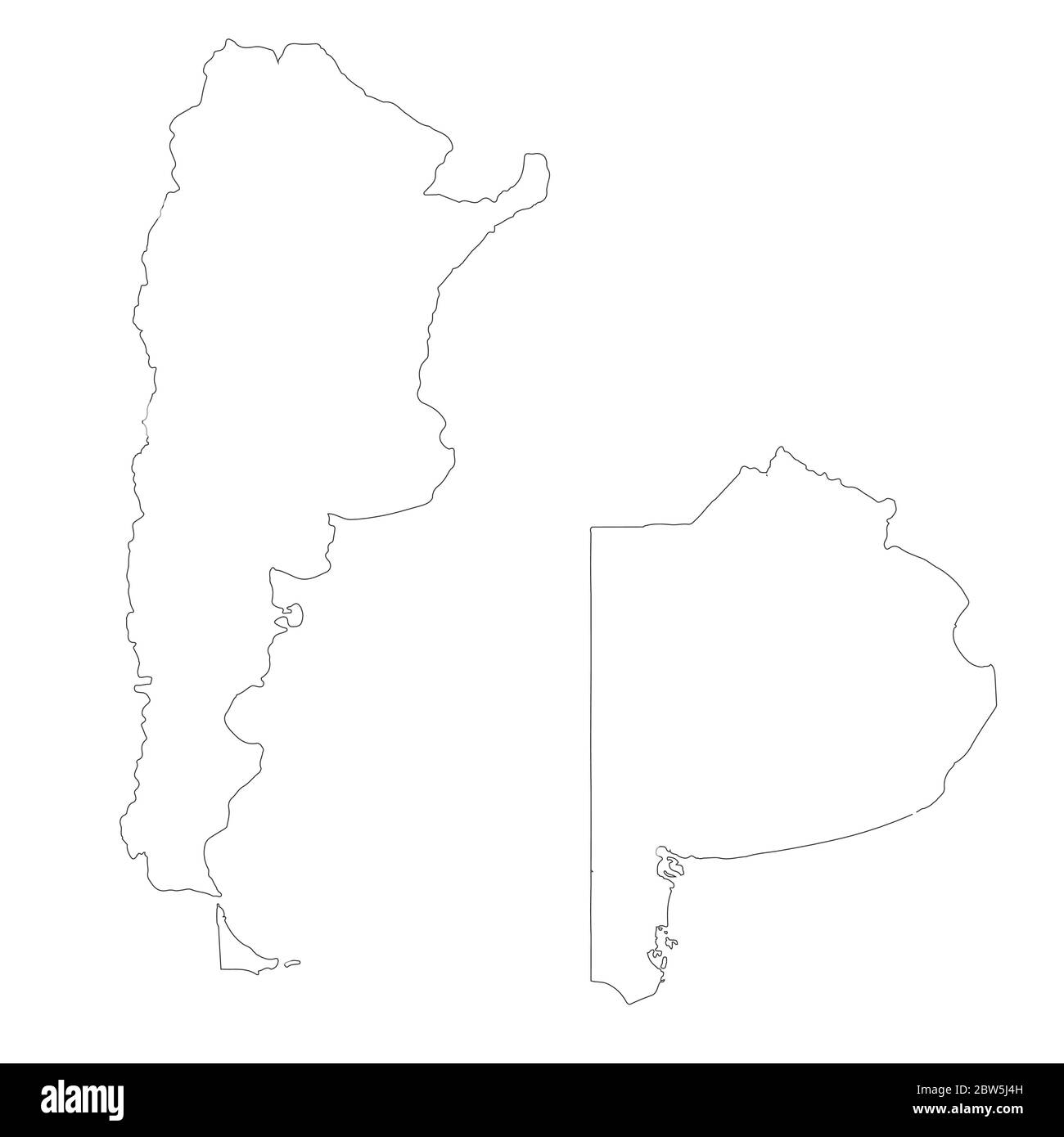 Mappa vettoriale Argentina e Buenos Aires. Paese e capitale. Illustrazione vettoriale isolata. Contorno. Illustrazione EPS 10. Illustrazione Vettoriale