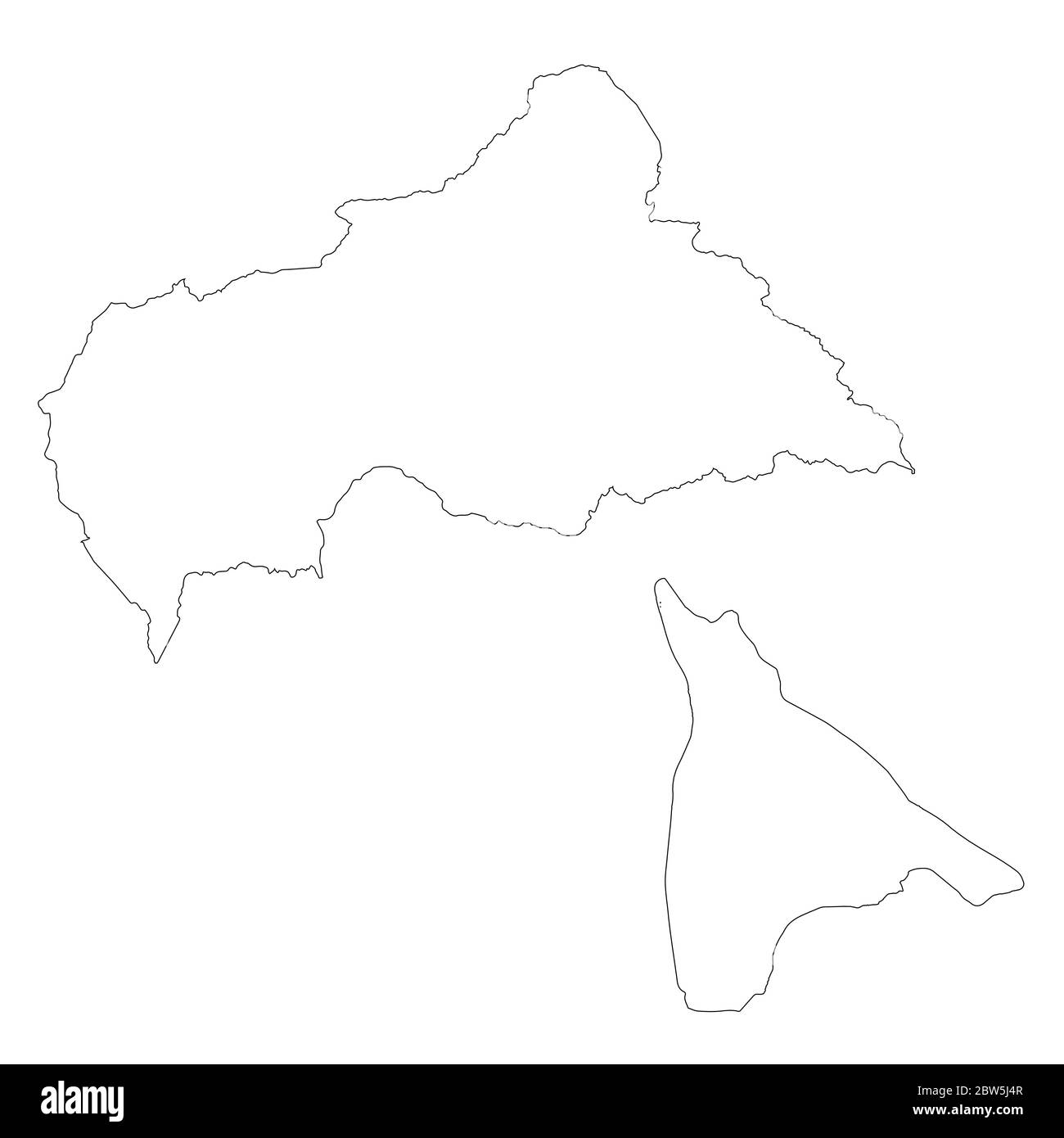 Mappa vettoriale Repubblica Centrafricana e Bangui. Paese e capitale. Illustrazione vettoriale isolata. Contorno. Illustrazione EPS 10. Illustrazione Vettoriale