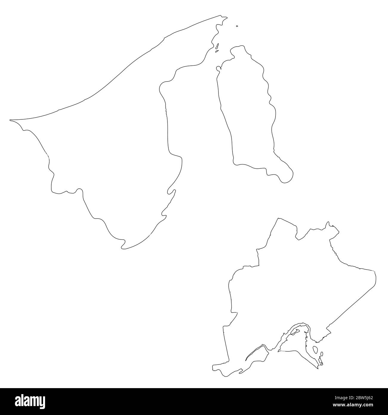 Mappa vettoriale Brunei e Bandar seri Begawan. Paese e capitale. Illustrazione vettoriale isolata. Contorno. Illustrazione EPS 10. Illustrazione Vettoriale